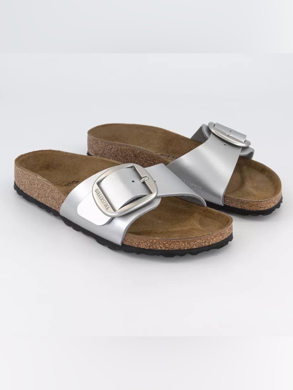Birkenstock Madrid Big Buckle Leather Metallic Silver 9 Sandals Slides 40 Flats
